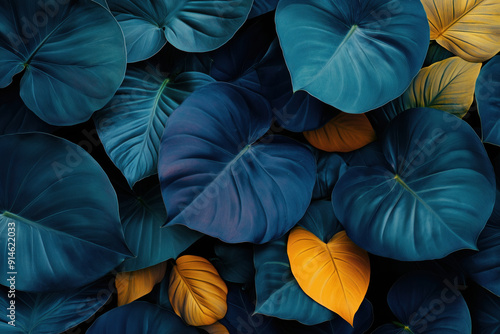 Wallpaper Mural Folhas coloridas e vibrantes sobrepostas com diferentes tons de verde, amarelo, roxo e azul, capturadas com IA generativa 
 Torontodigital.ca