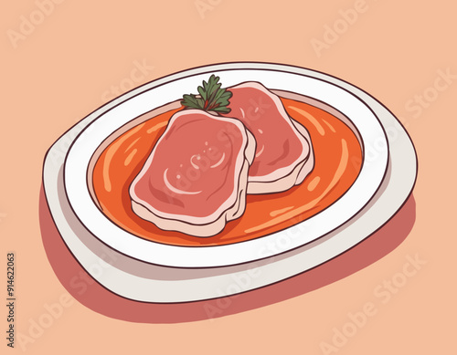 Sliced veal with sauce 
