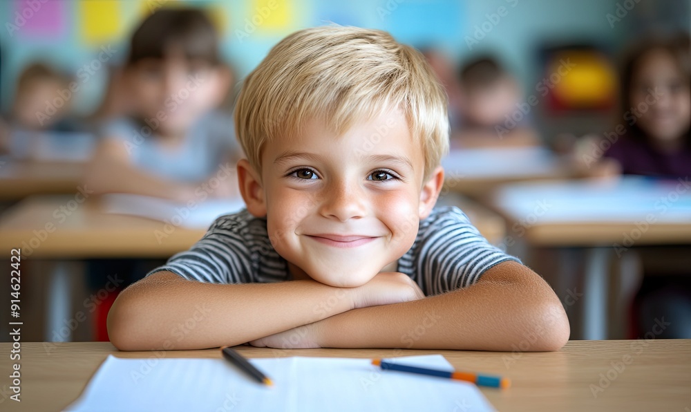 8-Year-Old Cute Boy Engaged in Classroom Learning 8-Year-Old Cute Boy Engaged in Classroom Learning