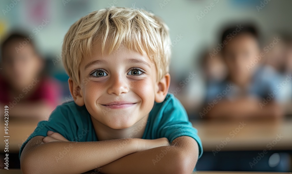 8-Year-Old Cute Boy Engaged in Classroom Learning 8-Year-Old Cute Boy Engaged in Classroom Learning