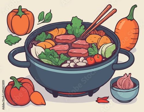 Hot pot with meat with Vegetable
