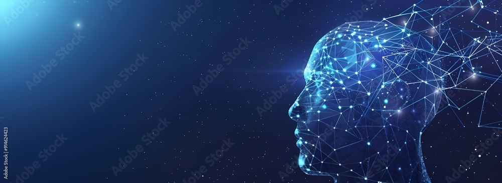 Artificial Intelligence concept with a human head and neural connections on a dark blue background vector illustration, AI technology representing the future of machine learning. Artificial Intelligence concept with a human head and neural connections on a dark blue background vector illustration, AI technology representing the future of machine learning.