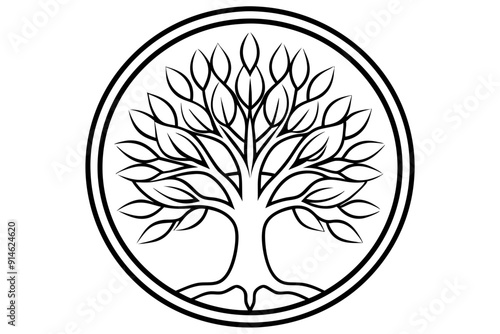 Tree of life logo icon. Botanic plant nature symbol. Circle tree logo design, Tree branch with leaves logo sign. Vector illustration

