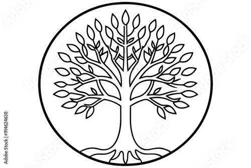 Tree of life logo icon. Botanic plant nature symbol. Circle tree logo design, Tree branch with leaves logo sign. Vector illustration
