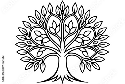 Tree of life logo icon. Botanic plant nature symbol. Circle tree logo design, Tree branch with leaves logo sign. Vector illustration

