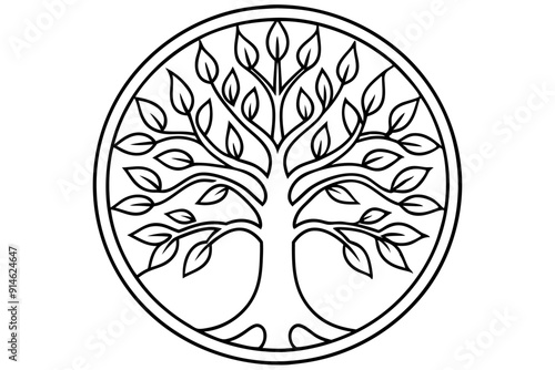 Tree of life logo icon. Botanic plant nature symbol. Circle tree logo design, Tree branch with leaves logo sign. Vector illustration
