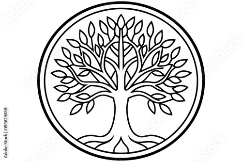 Tree of life logo icon. Botanic plant nature symbol. Circle tree logo design, Tree branch with leaves logo sign. Vector illustration
