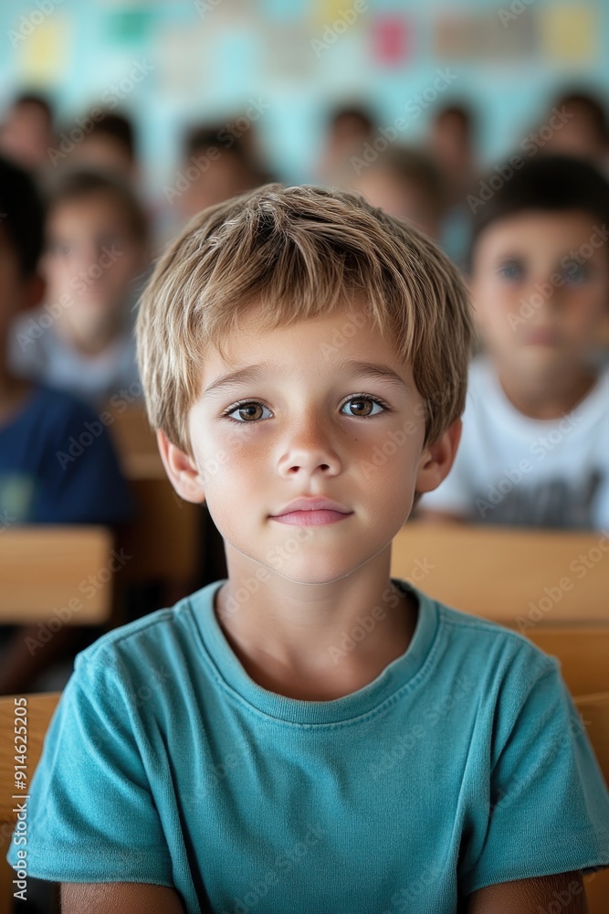 8-Year-Old Cute Boy Engaged in Classroom Learning