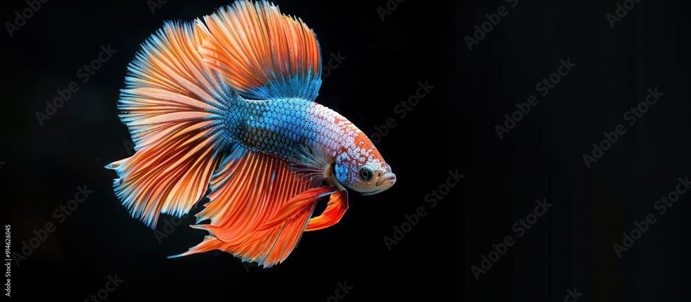 Fototapeta premium Vibrant Siamese Fighting Fish in Black Background