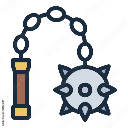 Medieval flail weapon with spiked ball used in combat