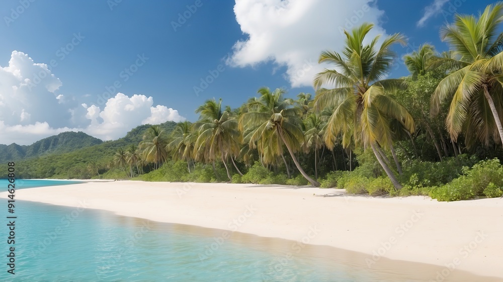 Sunny Tropical Beach with Palm Trees and Clear Blue Water
Sunny Tropical Beach with Palm Trees and Clear Blue Water