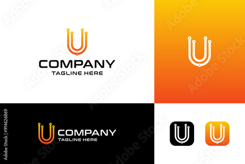 letter U logo technology vector graphic design