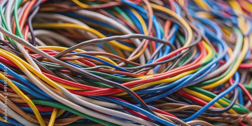 Close up photo of a tangled bunch of cables, technology, wires, connections, electronic, equipment, network, internet Close up photo of a tangled bunch of cables, technology, wires, connections, electronic, equipment, network, internet