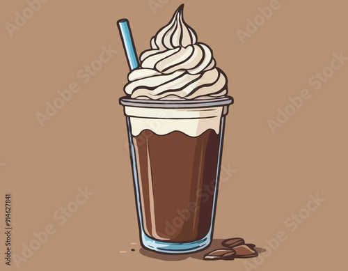 Hand Drawn Chocolate Frappe and Whipped Cream illustration
