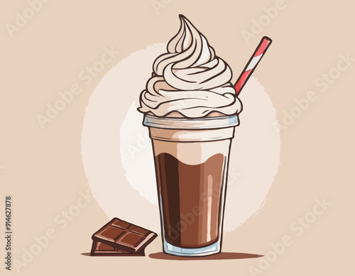 Hand Drawn Chocolate Frappe and Whipped Cream illustration
