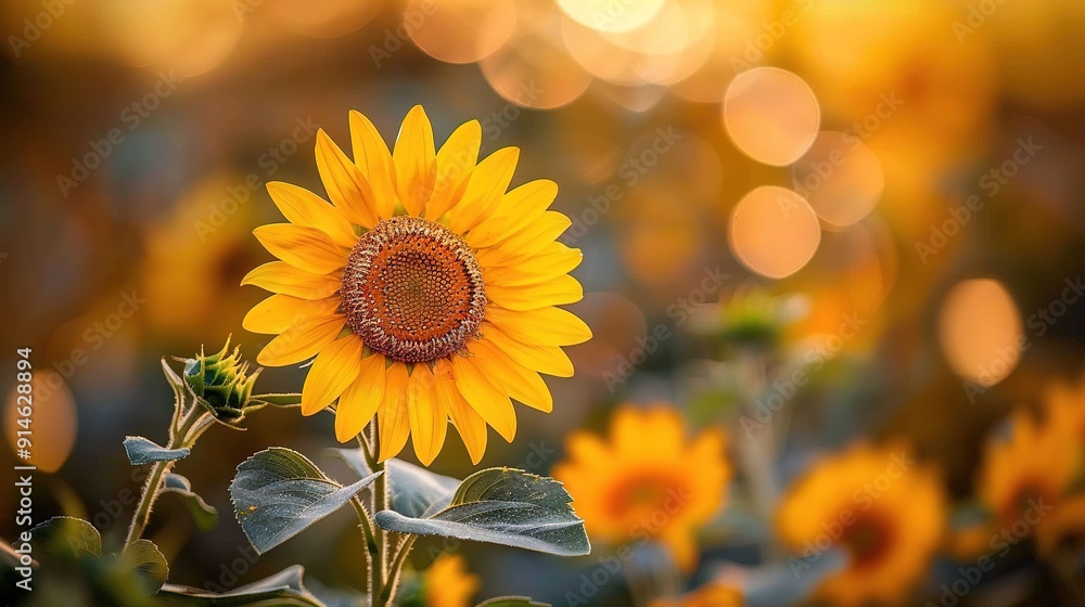 Fototapeta premium A sunflower in a field with bokeh background