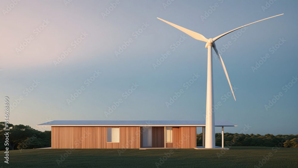 house with solar panel, electric energy, wind energy, renewable, blurred background for text house with solar panel, electric energy, wind energy, renewable, blurred background for text