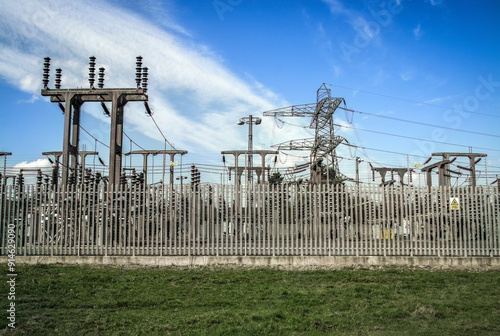 Electricity generating substation and connection to high voltage power lines.
 photo