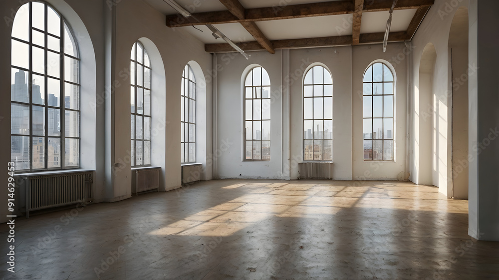 Bright Hall with white walls, and Large windows Bright Hall with white walls, and Large windows