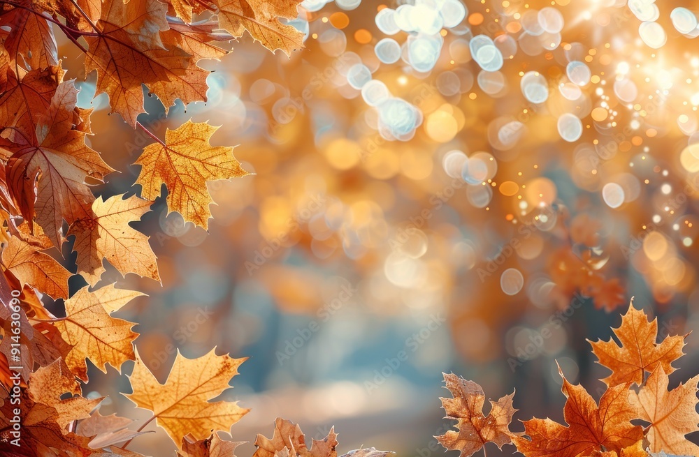Autumn Leaves Frame with Bokeh Lights Autumn Leaves Frame with Bokeh Lights