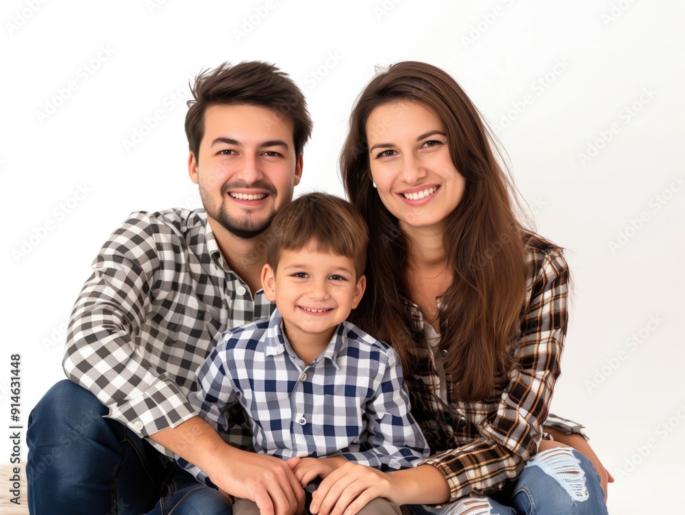 Fototapeta premium Family father mother son daughter kid studio photo white background