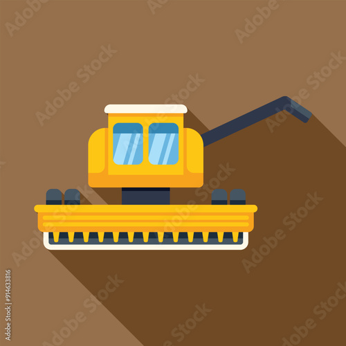 Yellow combine harvester working in a field illustration on a brown background