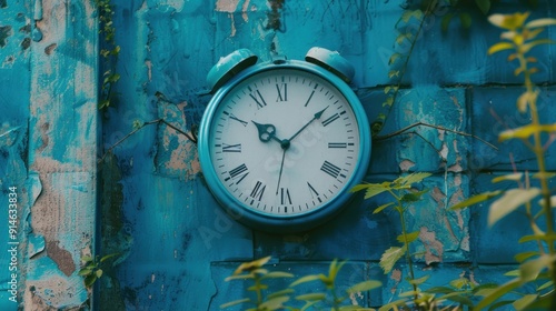 Wallpaper Mural Blue Vintage Clock on Wall Torontodigital.ca
