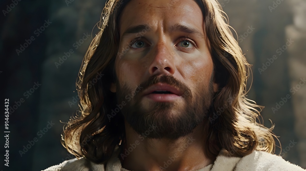 An inspirational depiction of Jesus Christ in a heavenly setting An inspirational depiction of Jesus Christ in a heavenly setting