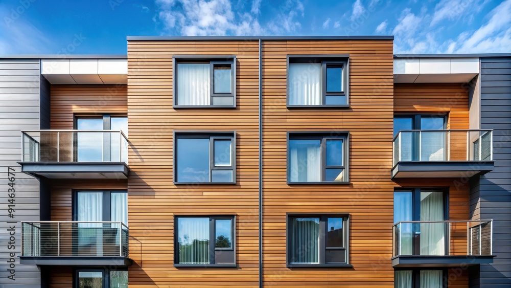 Fototapeta premium Exterior cladding of a new residential building being processed, construction, architecture, home improvement, siding