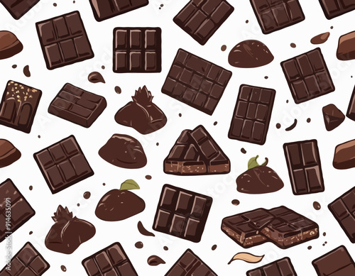 Pieces of natural dark chocolate isolated on white background. ingredients for confectionery
