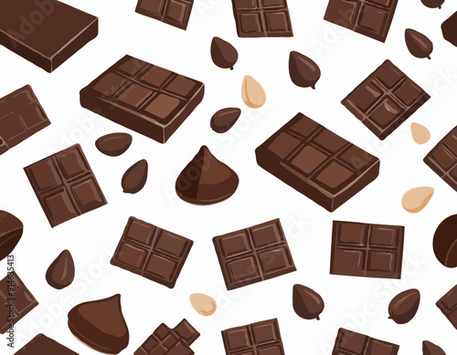 Pieces of natural dark chocolate isolated on white background. ingredients for confectionery
