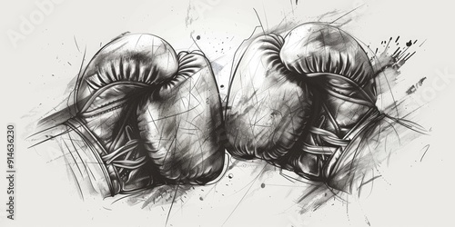 Wallpaper Mural Two boxing gloves, sketch, black and white. Torontodigital.ca