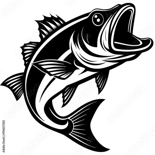  Large mouth bass fish vintage vector graphic 