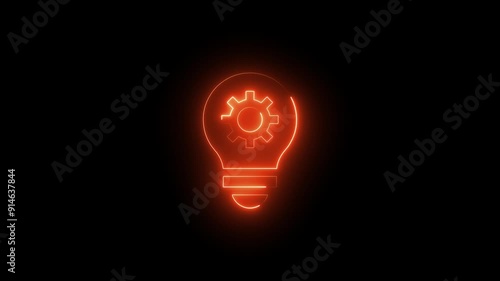 Glowing neon line Light bulb and gear icon isolated on black background. Innovation concept.