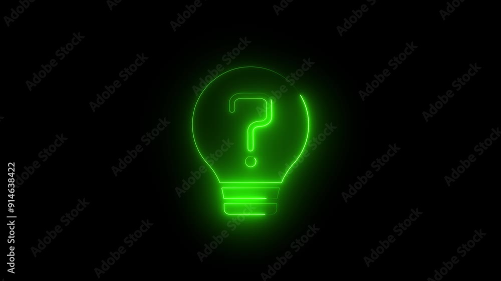 Animation of a neon light bulb with a question mark. Loop. Animation of a neon light bulb with a question mark. Loop.