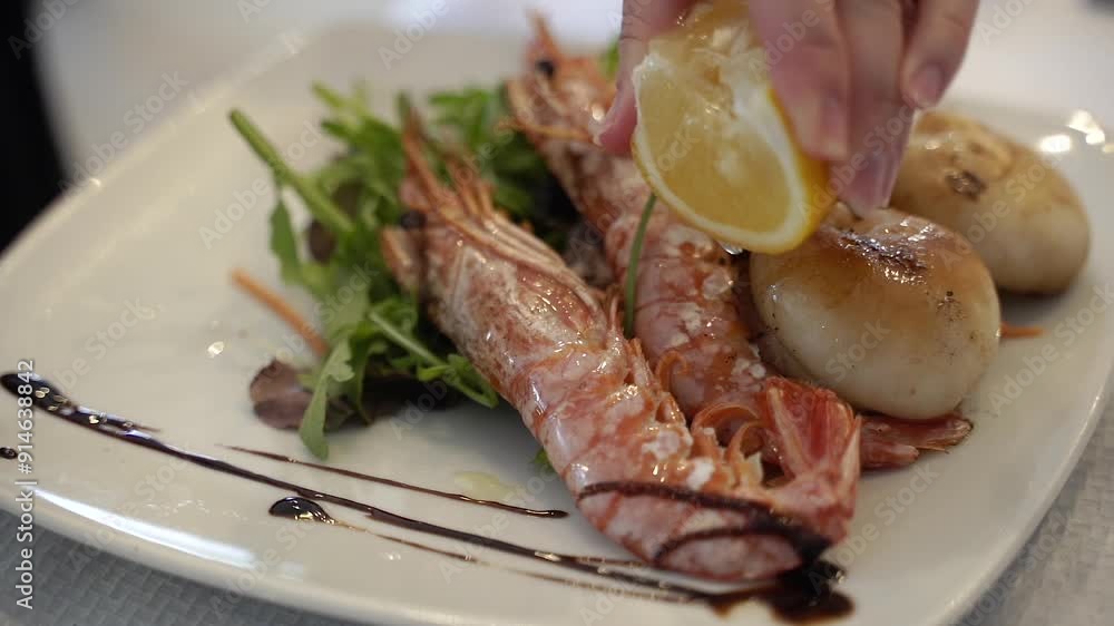 Seafood. Cooked shrimps on a plate. Close-up. Seafood. Cooked shrimps on a plate. Close-up.