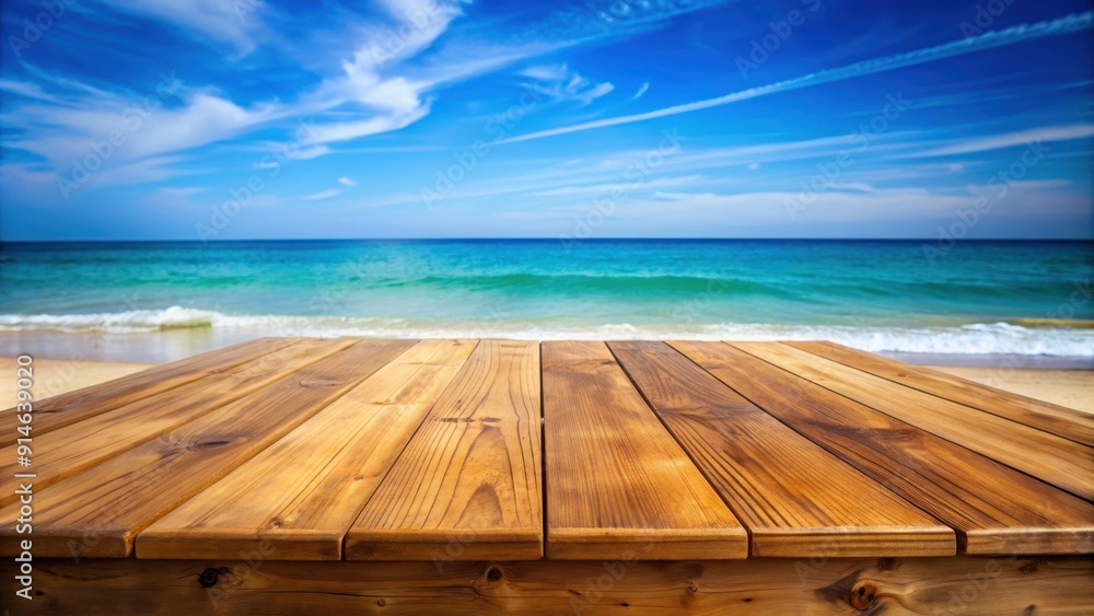 Wooden table on sandy beach with clear blue sea in the background, wooden, table, beach, sea, sand, background, nature Wooden table on sandy beach with clear blue sea in the background, wooden, table, beach, sea, sand, background, nature