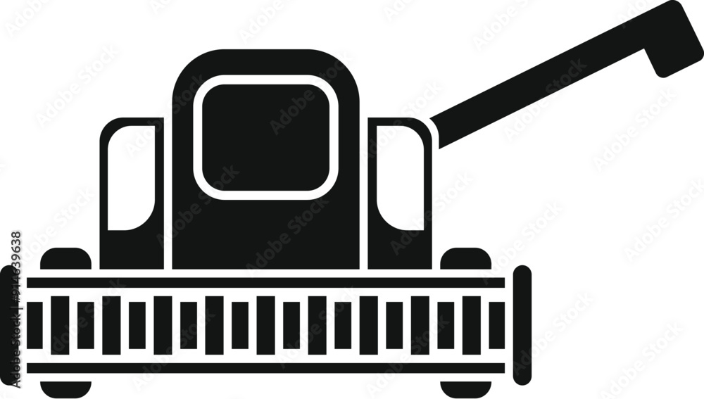 Black combine harvester harvesting grain on the field icon in simple style isolated on white background Black combine harvester harvesting grain on the field icon in simple style isolated on white background