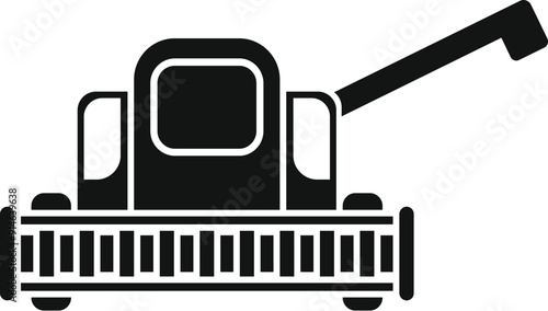 Black combine harvester harvesting grain on the field icon in simple style isolated on white background