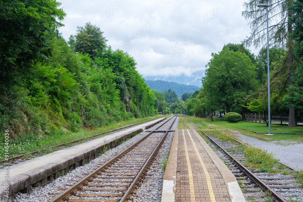 Obraz premium Railway tracks near Lake Bled.