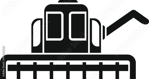 Combine harvester harvesting wheat in field icon in glyph style isolated on white background