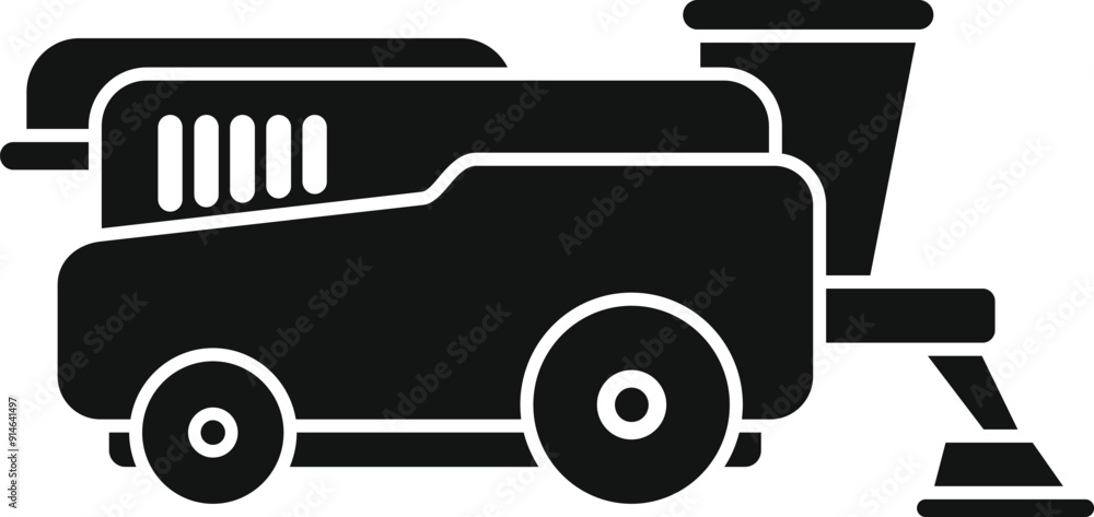 Combine harvester harvesting wheat in field glyph icon Combine harvester harvesting wheat in field glyph icon