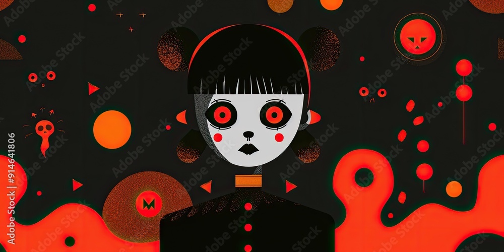 Black and red abstract art with a girl. Black and red abstract art with a girl.