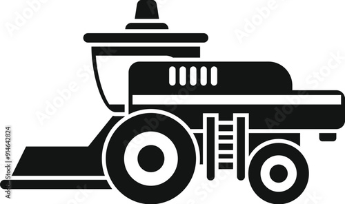 Black and white icon of a combine harvester working on a field