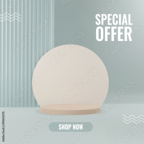 3D podium background with reeded translucent glass. Elegant product platforms on a light background for promotion and sales. Realistic minimal vector scene in grounding hues. Mockup product display