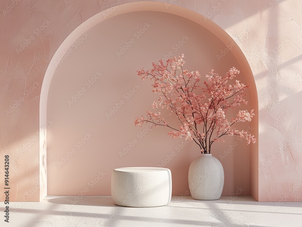 Minimalist Peach Podium with Modern Aesthetic in 3D Render Minimalist Peach Podium with Modern Aesthetic in 3D Render
