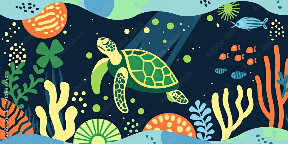 Colorful paper cutouts of sea life. Colorful paper cutouts of sea life.