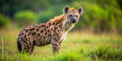 Sleek and powerful hyena with spotted fur in natural habitat, wildlife, predator, Africa, carnivore, mammal