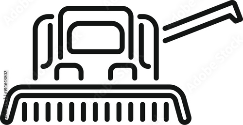 Combine harvester harvesting wheat in the field icon, thin line style