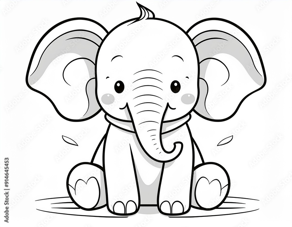 Fototapeta premium baby elephant outline drawing. cartoon digital illustration. 